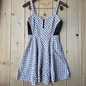Hot Topic Skulls Dots Halloween Gothic Skater Dress Black White XS
